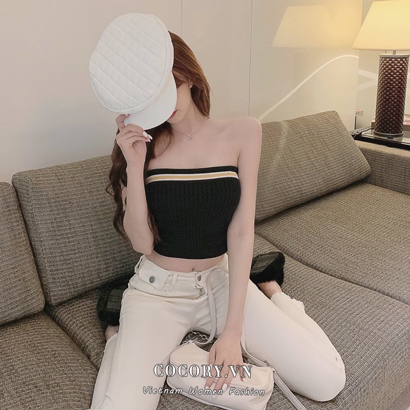 Cocory vn Áo ống croptop dệt kim phong cách mùa hè thời trang quyến rũ cho nữ