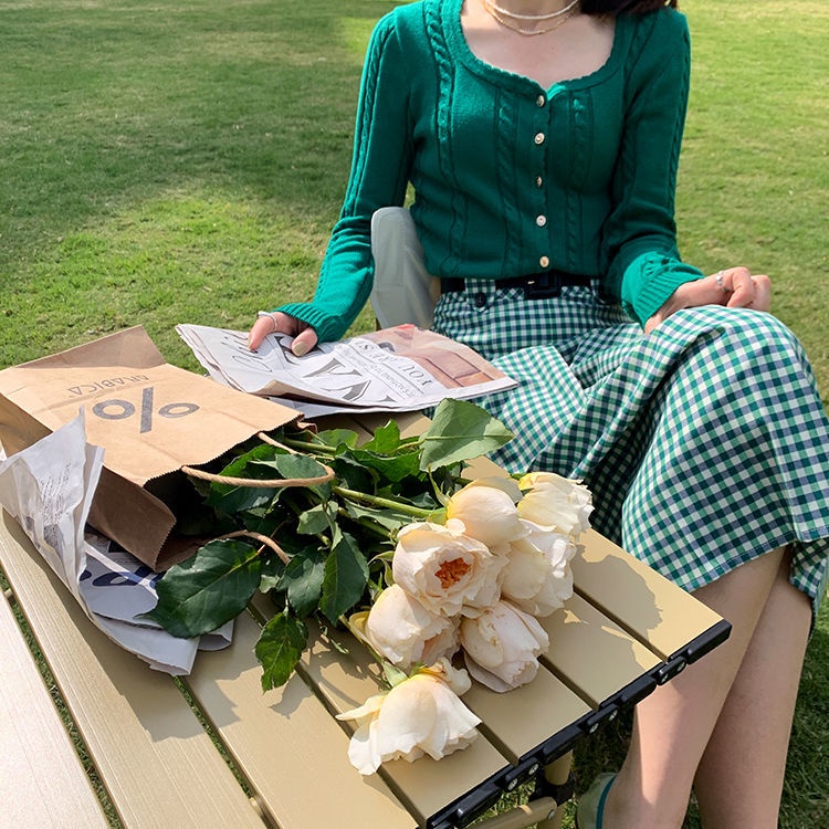 Bán Chạy!F &amp; X Chân Váy Dài Dáng Chữ a Kẻ Sọc Caro Màu Xanh Lá Phong Cách Pháp Cổ Điển Thời Trang Xuân Hè Cho Nữ 2022