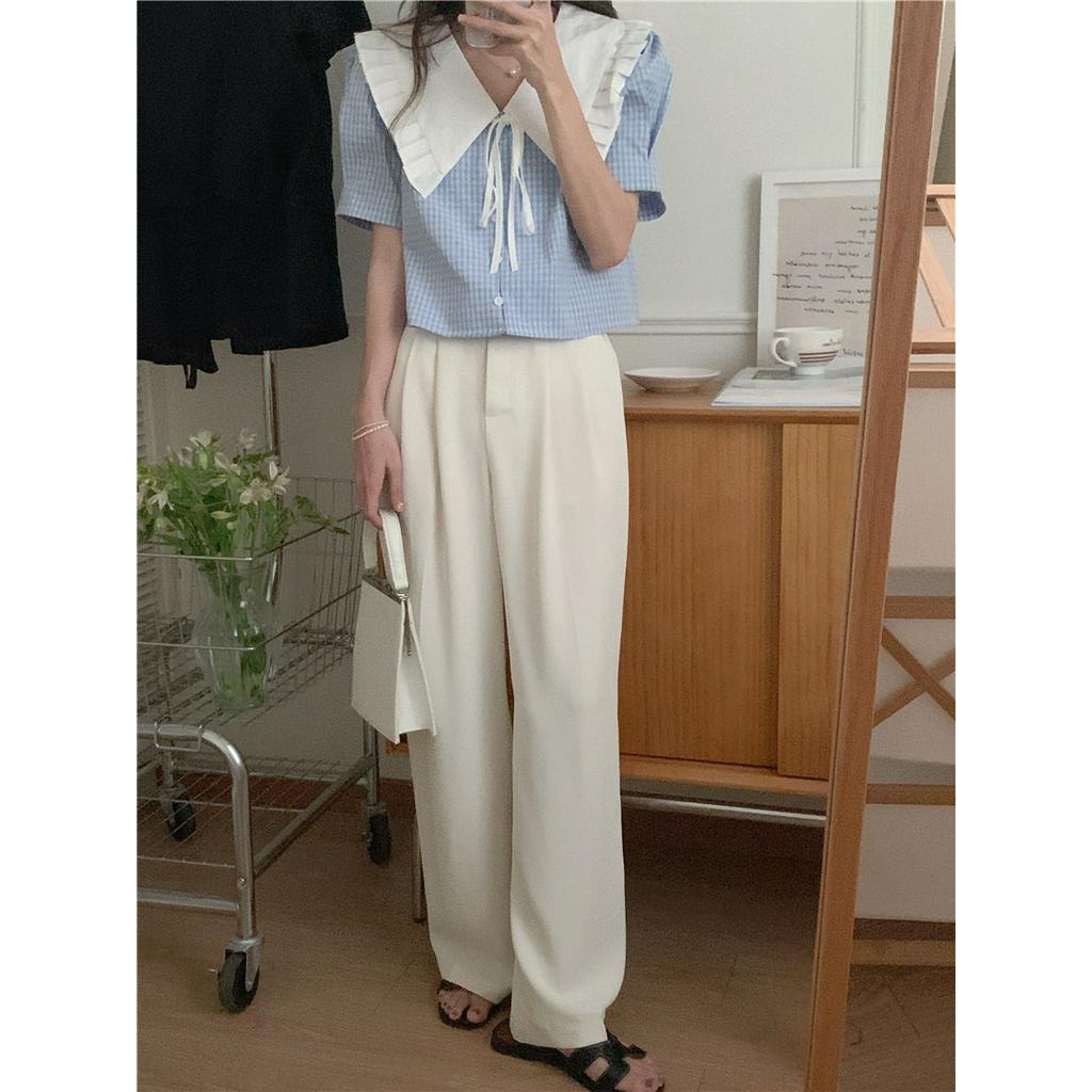 Áo Sơ Mi Ngắn Tay Thắt Dây Cổ Bẻ Phong Cách Pháp 52075