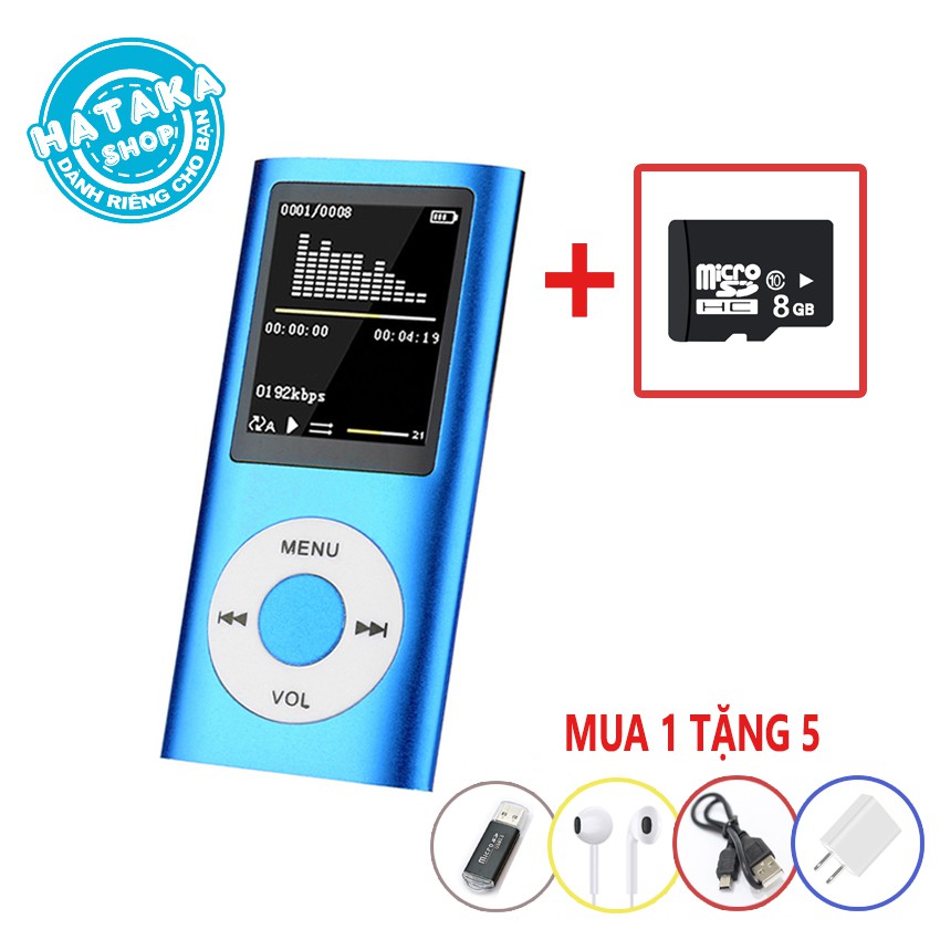 Máy nghe nhạc tặng thẻ nhớ 8GB có FM, ghi âm, siêu tiết kiệm-BTS-8GB