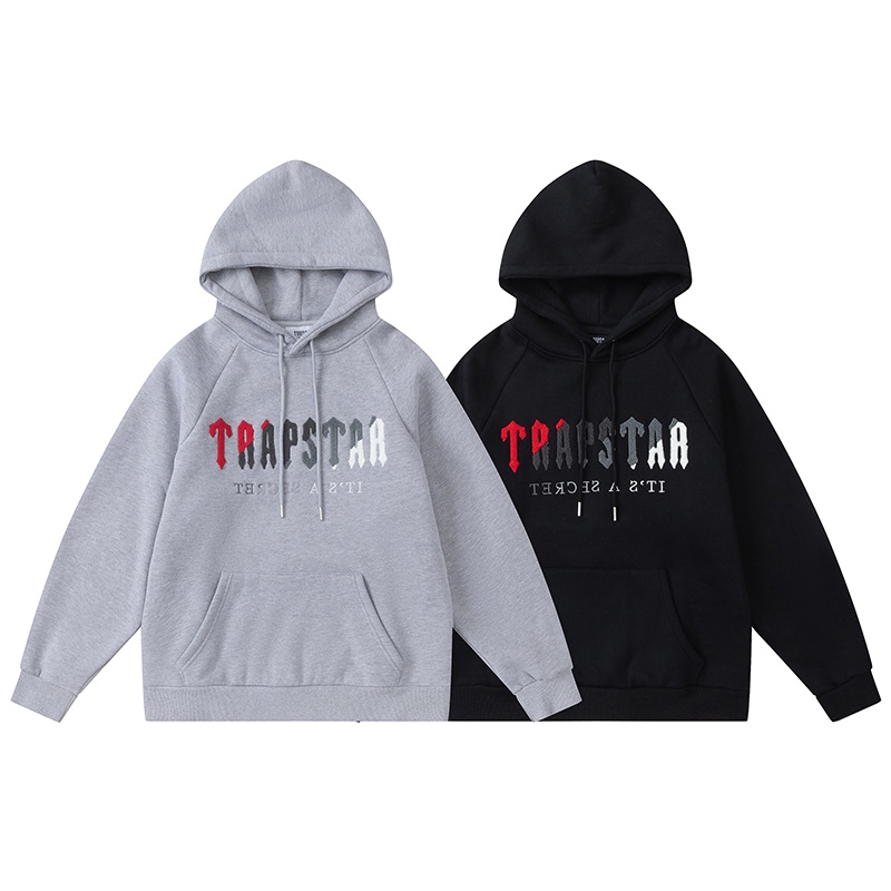 Hàng Bán Chạy - Áo Sweatshirt Lót Lông Cừu Lót Lông Cừu Màu Đen Tay Dài Thêu Chữ-Trapstar--Red Đơn Giản Dành Cho Nam Nữ