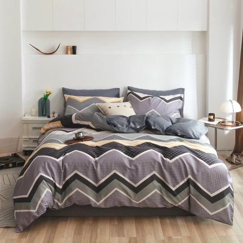 Bộ chăn ga Cotton Living Nhập Khẩu 100% cao cấp - Họa tiết kẻ