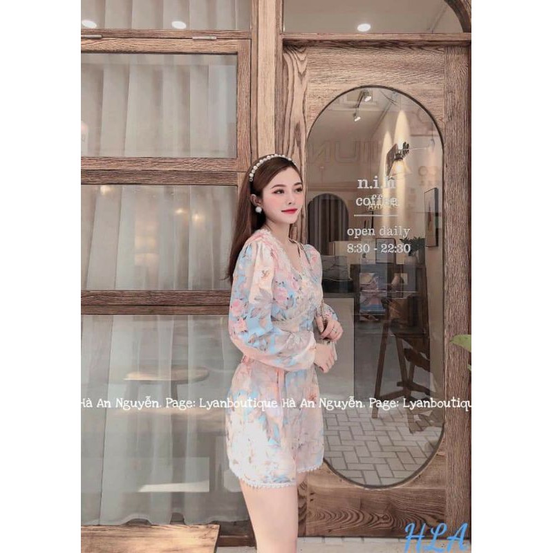 JumpSuit Hoa Viền Ren Kết Nút Cổ V ( có ảnh thật )