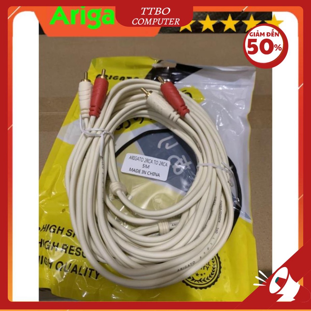 Dây loa xịn dây trắng 2 ra 2 1,5M 1,8M 3M 5M 10M đầu mạ đồng Arigato bảo hành 3 tháng ECOBA TTBO COMPUTER