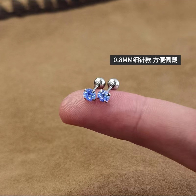 Bông Tai Mạ Bạc 999 Đính Đá Zircon Xanh Dương Lấp Lánh Sang Trọng Thời Trang Cho Nữ