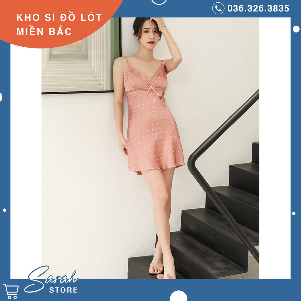 Váy Ngủ Lụa ,Đầm Ngủ Lụa Cao Cấp ( Chấm Bi )