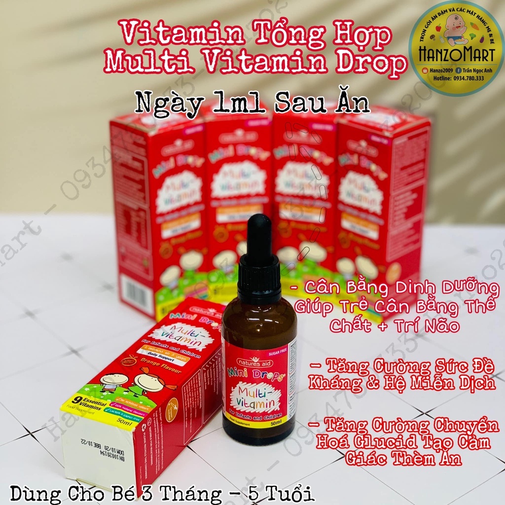 Vitamin tổng hợp Natures Aid Multi Vitamin Drops, Anh (50ml dạng giọt) tăng đề kháng cho trẻ từ 3 tháng đến 5 tuổi