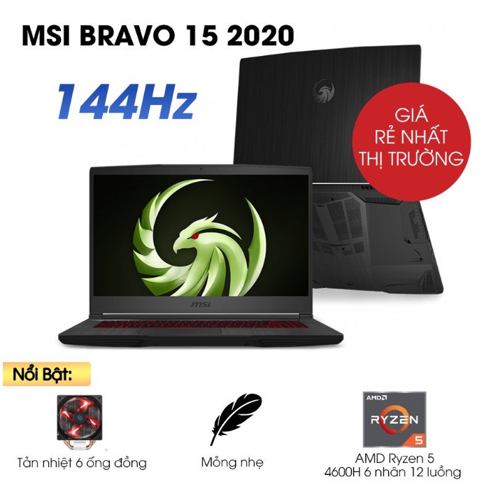 Laptop MSI Bravo 15 A4DCR 270VN - AMD Ryzen 5 4600H/ RAM 8GB/ SSD 256GB/ RX5300M/15.6''FULL HD/ BH 12 THÁNG