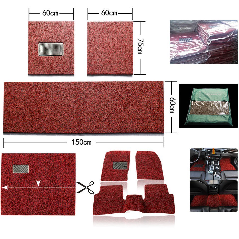 Bộ 3 miếng thảm sàn cao su rối chống bẩn (đỏ - đen) ô tô 4-5 chỗ T00.5