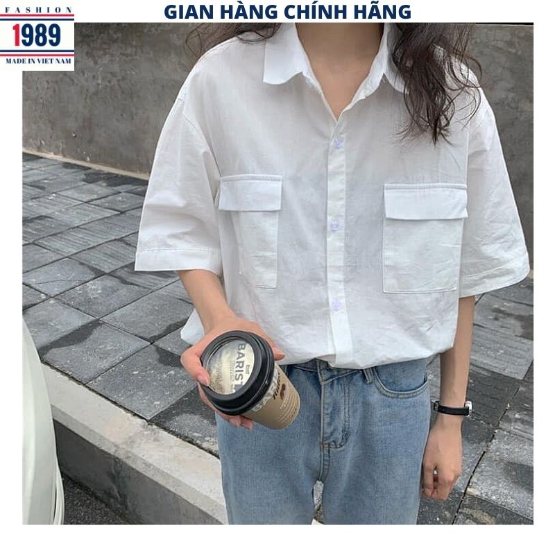 Áo Sơ Mi Nữ form rộng 2 túi hộp 5 mầu cộc tay ulzzang vintage hàn quốc cao cấp trơn kozoda -HER-1989