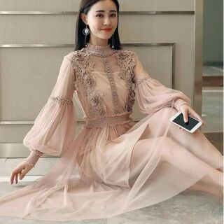 Đầm xòe lưới tay bo phối ren