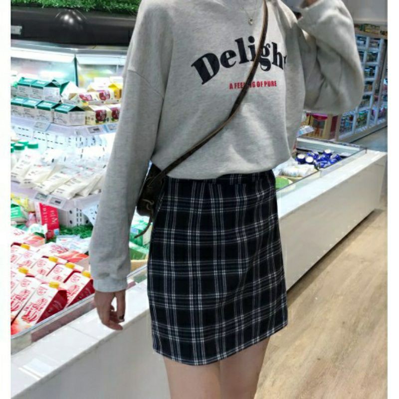 Chân váy chữ A sọc Caro cạp cao vải đẹp | BigBuy360 - bigbuy360.vn