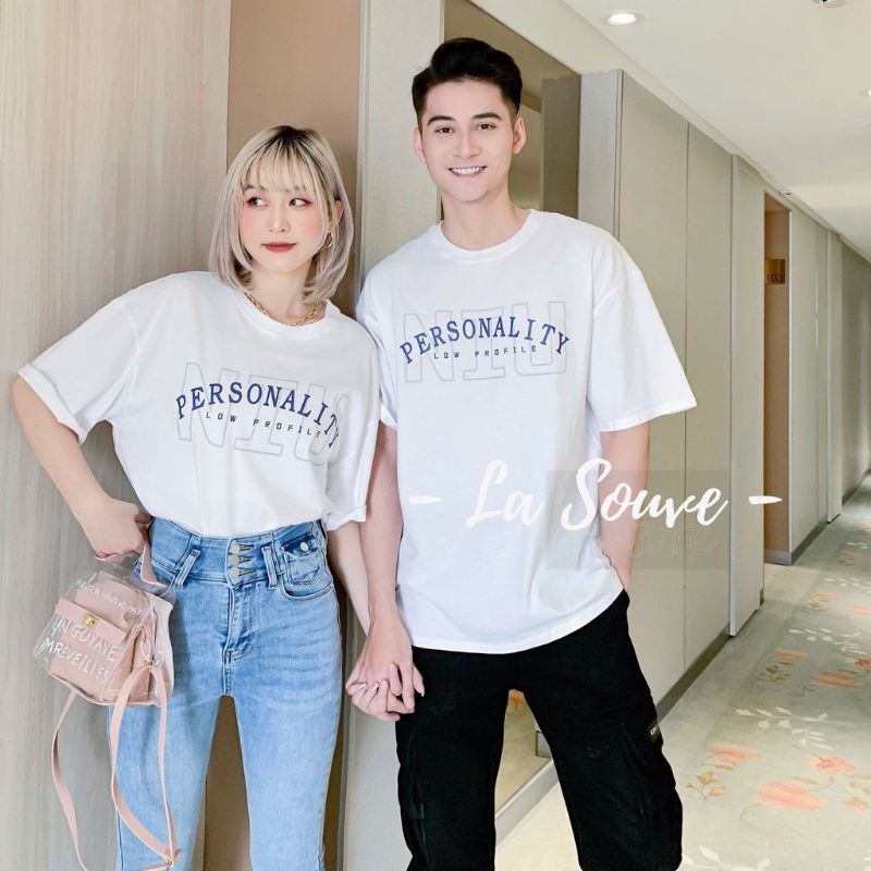 áo đôi áo cặp - đồ đôi nam nữ unisex from rộng in chữ đen nổi bật