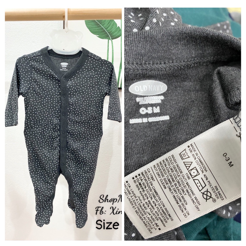 [Size 0-3M] Bodysleep suit, body ngủ cho bé chấm bi Hiệu Oldnavy 1 size (3-5,3kg)