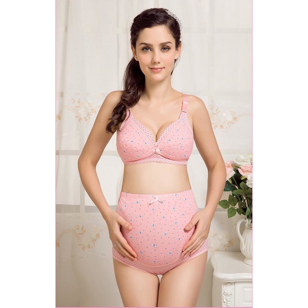 set đồ lót bầu họa tiết hoa nhí gồm 1 áo và 1 quần cạp cao 100% coton thấm hút hàng mới về