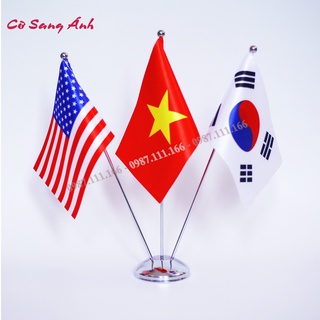 Cờ Để Bàn hợp kim Cắm 3 cờ các nước tùy chọn