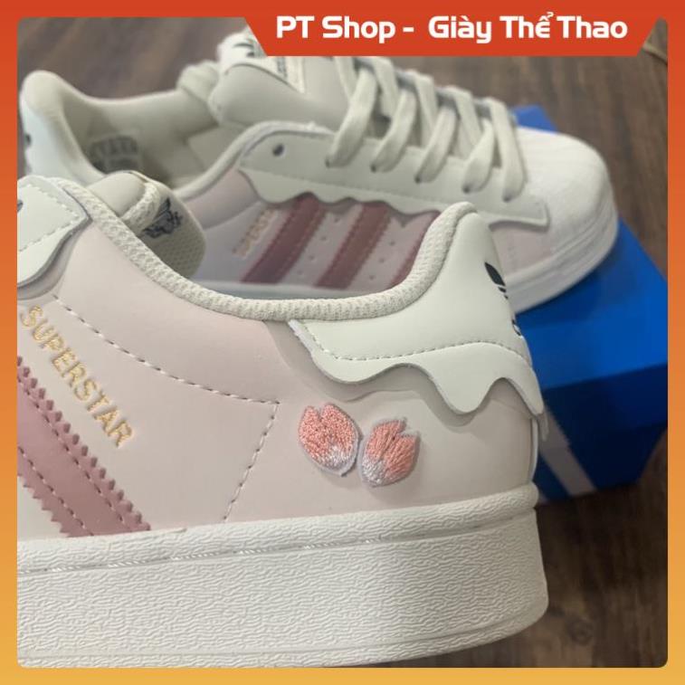 [FreeShip+ Hàng Xịn Sò] Giày Adid.a.s Superstar Das Sò Màu Hồng Kem bản S.C 2022 Dây Hồng Bull Box