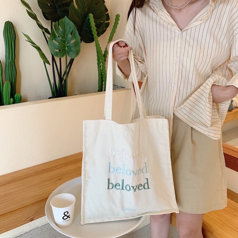 [Ảnh thật] Túi tote thêu chữ beloved dễ thươngggg