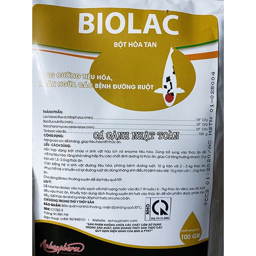 BIOLAC MEN TIÊU HÓA, NGỪA SÌNH BỤNG, ĐƯỜNG RUỘT, TÓP BỤNG CHO CÁ CẢNH ACPHARNO 100G