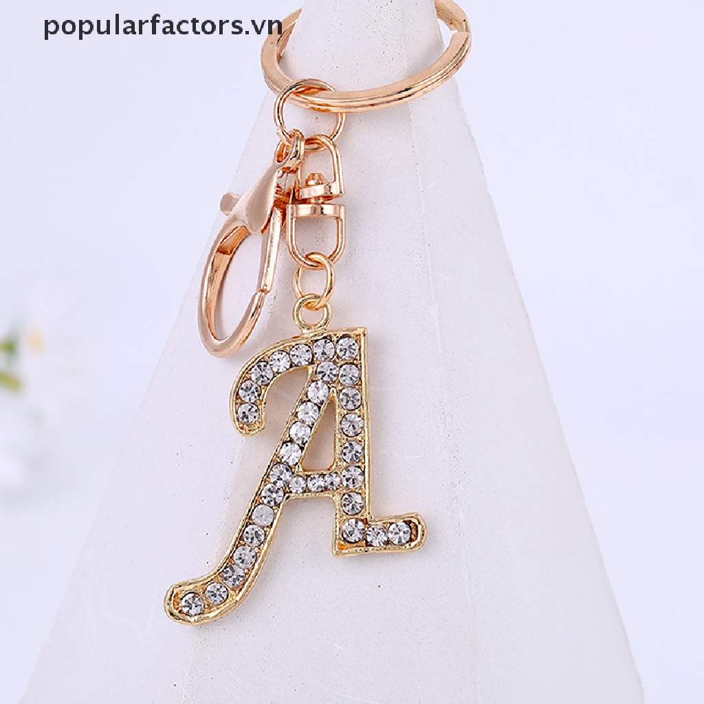 Móc Khóa Hình Bảng Chữ Cái 26 Chữ Cái Màu Vàng Đồng Đính Pha Lê Xinh Xắn Cho Nữ