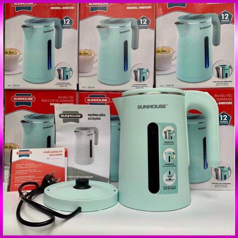 hàng chính hãng Ấm Siêu Tốc 2 Lớp Sunhouse SHD1351Dung Tích 1.8 Lít