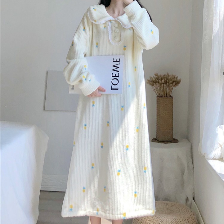 Đầm Ngủ Dáng Dài Bằng Vải Bông Họa Tiết Quả Dứa Dễ Thương Thời Trang Mùa Đông 202