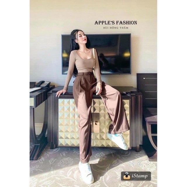 Áo Croptop Tay Dài Cổ Vuông Màu Trơn Co Giãn Phong Cách Hàn Quốc | BigBuy360 - bigbuy360.vn