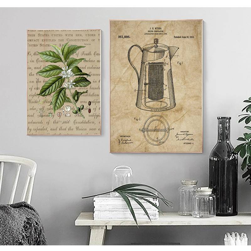 Tranh canvas treo tường in hình chủ đề cà phê phong cách cổ điển