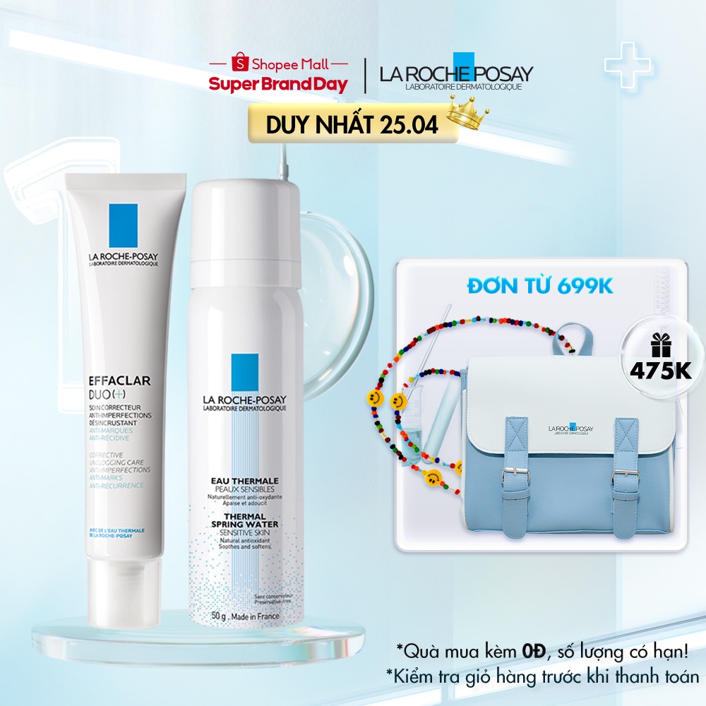 Bộ đôi kem dưỡng giảm mụn, ngừa thâm hiệu quả trong vòng 12h La Roche Posay Effaclar Duo+ 40ml và Xịt khoáng làm dịu da