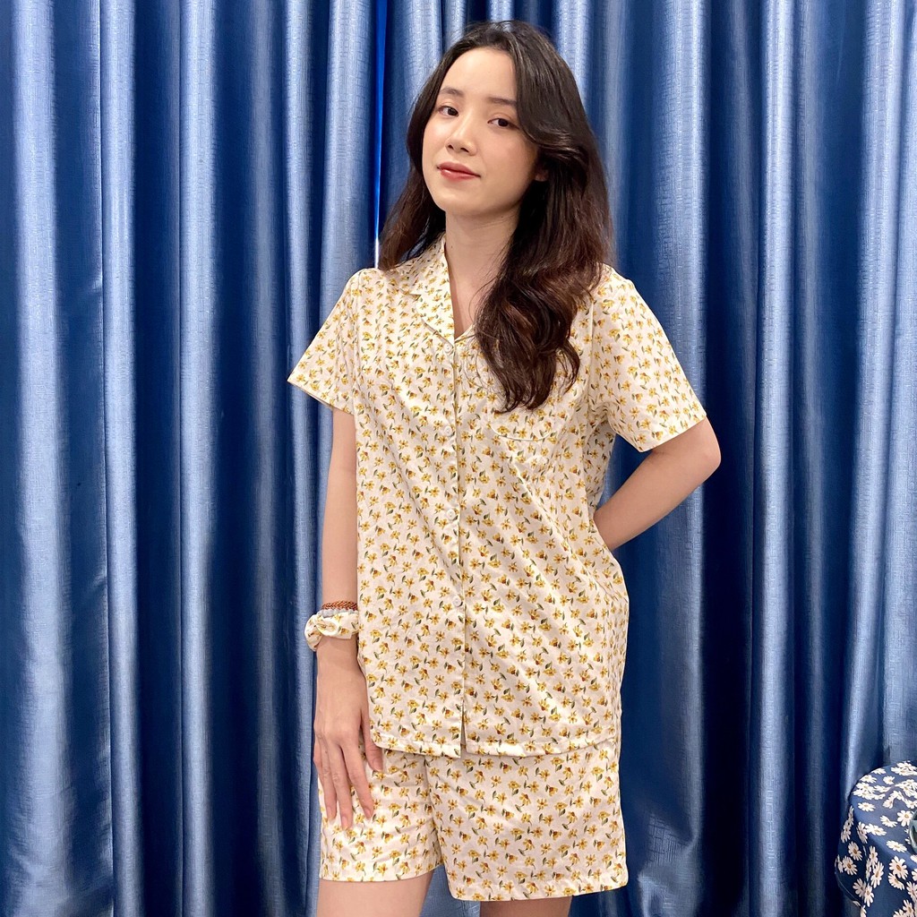 [XẢ KHO] Bộ Ngủ Pyjama - Bộ Mặc Nhà Họa tiết Hoa Nhí Vàng Siêu Hot