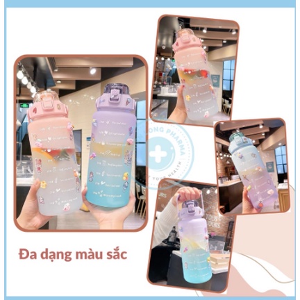 [Ảnh thật] Bình nước 2 lít [ kèm Sticker] có vạch chia nhắc giờ dành cho người lười uống nước , bình đựng nước thể thao