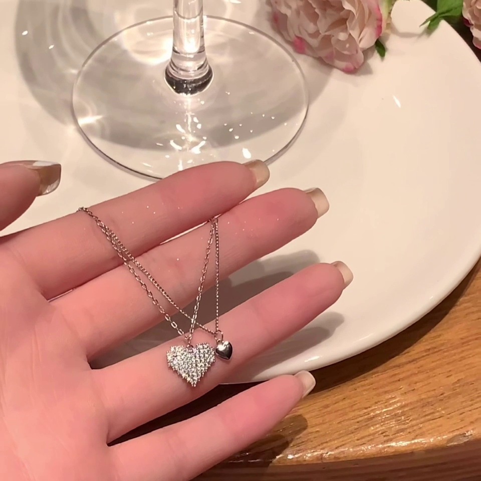 Vòng Đeo Tay Hai Lớp Họa Tiết Trái Tim Đôi Đính Kim Cương Kiểu Vintage Hàn Quốc Thích Hợp Làm Quà Tặng Cho Bạn Thân