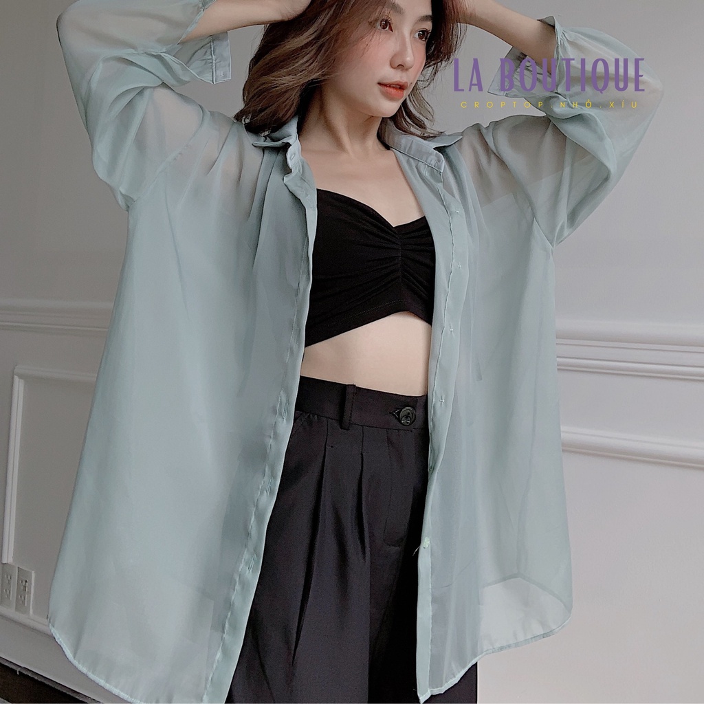 Áo sơ mi trắng xuyên thấu oversize form rộng LA BOUTIQUE