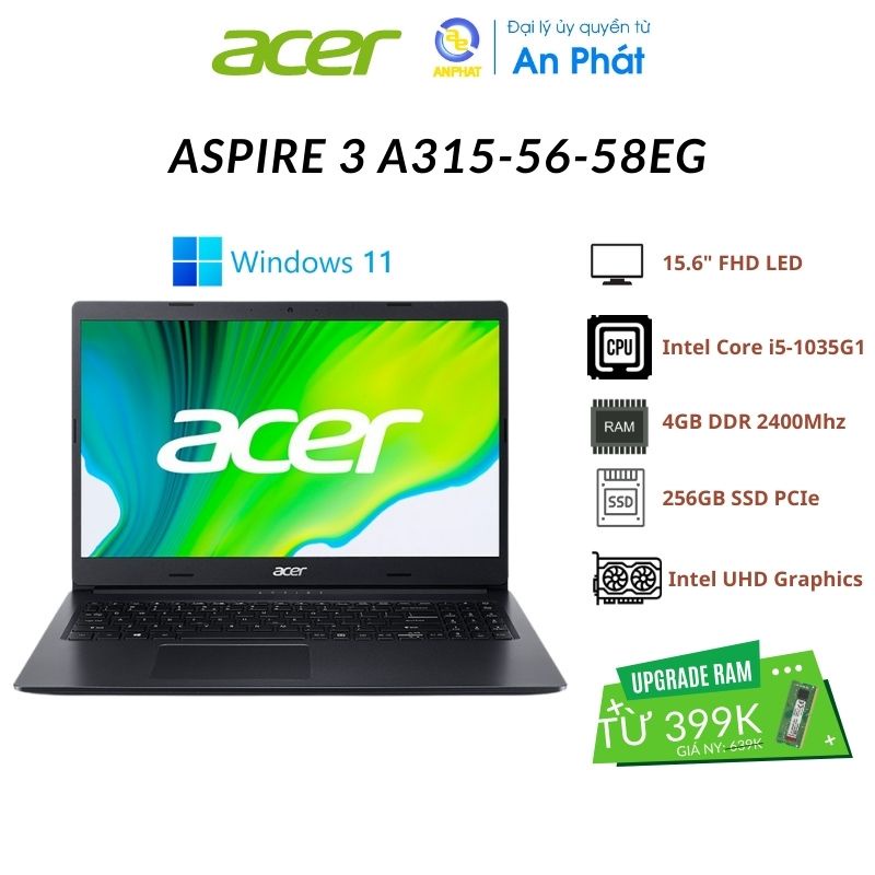 [Mã ELBAU7 giảm 7%] Laptop Acer Aspire 3 A315-56-58EG (Core™ i5-1035G1 + 15.6 inch FHD)