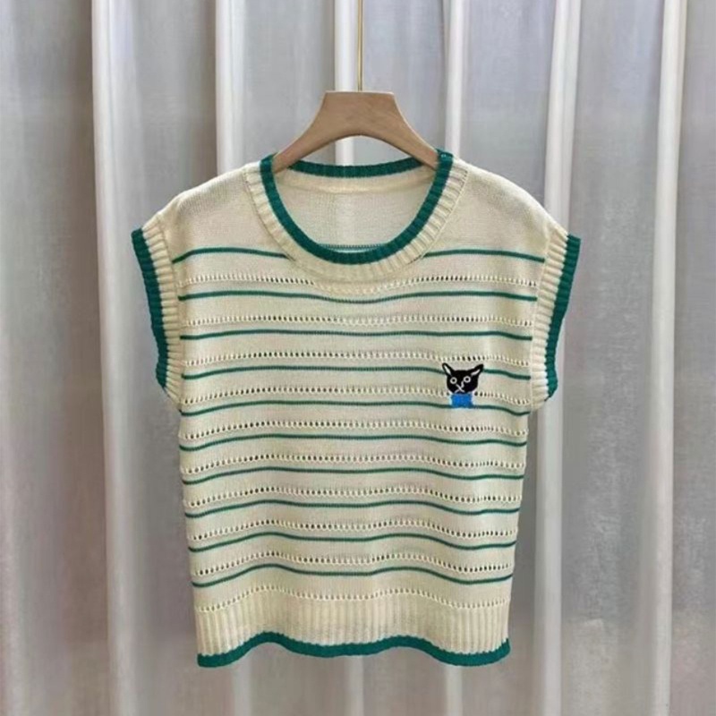 Áo Sweater Dệt Kim Không Tay Thêu Hình Cún Dễ Thương Thời Trang Mùa Hè Cho Nữ