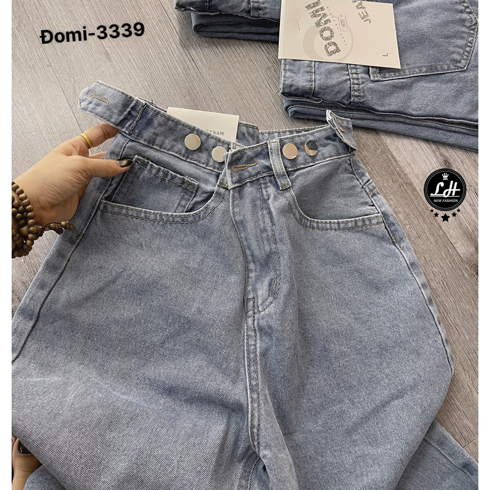 Quần suông ống rộng, quần baggy jean nữ Lê Huy Fashion màu xanh nhạt cạp điều chỉnh nút gài eo Ulzzang MS 3392