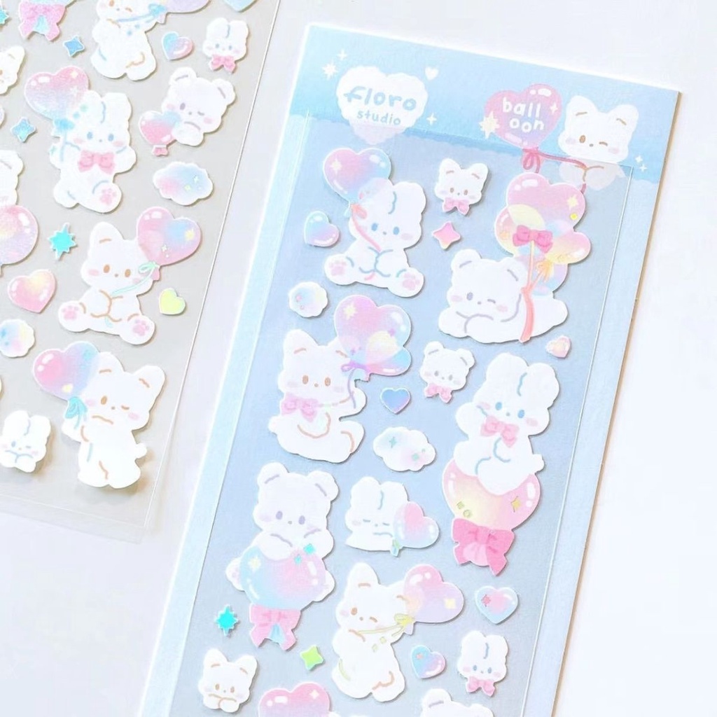 Galici INS Nhãn Dán Màu Bạc Hình Thỏ Trắng Nhỏ Hoạt Hình Nhiều Màu Sắc Nóng Bỏng DIY Trang Trí Vật Liệu