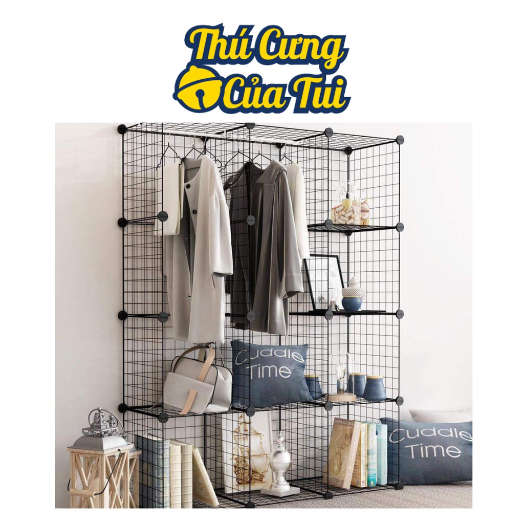 Kệ Tủ Quần Áo Lưới Sắt Lắp Ghép Đa Năng 12 Ô ( Tặng Chốt ) - Thú Cưng Của Tui