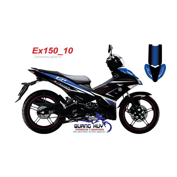 Tem trùm xe máy Exciter 150 đen sọc xanh trắng, tem exciter 150, team trùm exciter 150, tem xe exciter 150