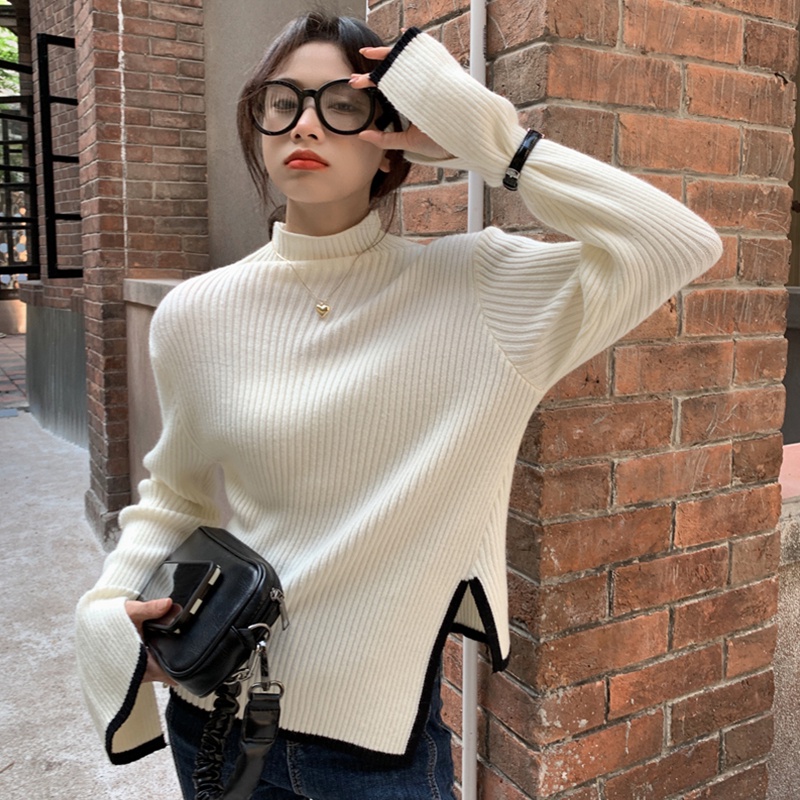 Áo sweater ZHELIHANGFEI vải dệt kim cổ lọ thiết kế độc đáo phong cách phương Tây