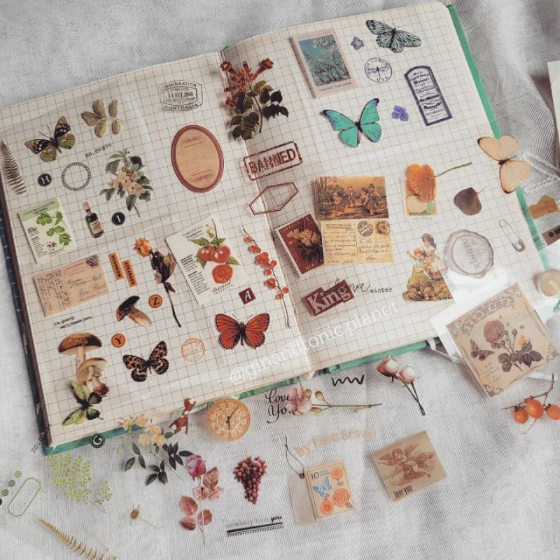 Set mix 10 tấm sticker chủ đề aesthetic và vintage dùng trang trí sổ bullet journal - ginandtonic