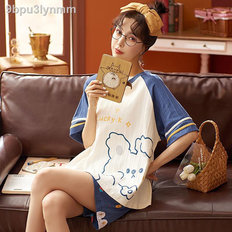 Đồ bộ/ Đồ mặc nhàBộ đồ ngủ cao cấp nữ quần đùi cotton mùa hè ngắn tay dịch vụ ở nhà sinh hoạt hình Hàn Quốc viên dễ thươ