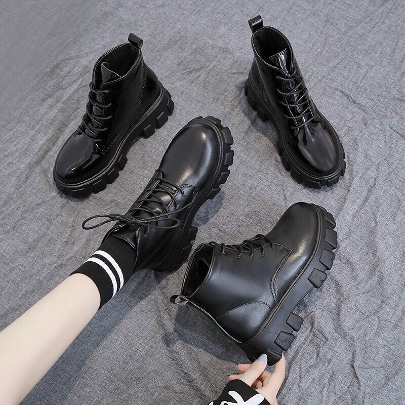 Giày Bốt Martin Gót Vuông boots phong ulzzang Cách Hàn Quốc Cho Nữ