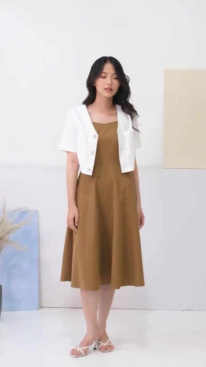 Váy 2 Dây Bản To dáng Xòe Mix Áo Khoác Vest Lửng Croptop LEOSWEARING N43 | BigBuy360 - bigbuy360.vn