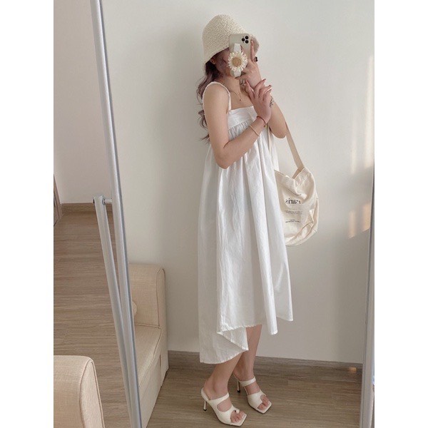 Đầm babydoll hai dây tết xoè rộng- Váy maxi dáng dài 2 dây chất thô mềm về nhiều màu xanh lá hồng trắng be nâu hàn quốc