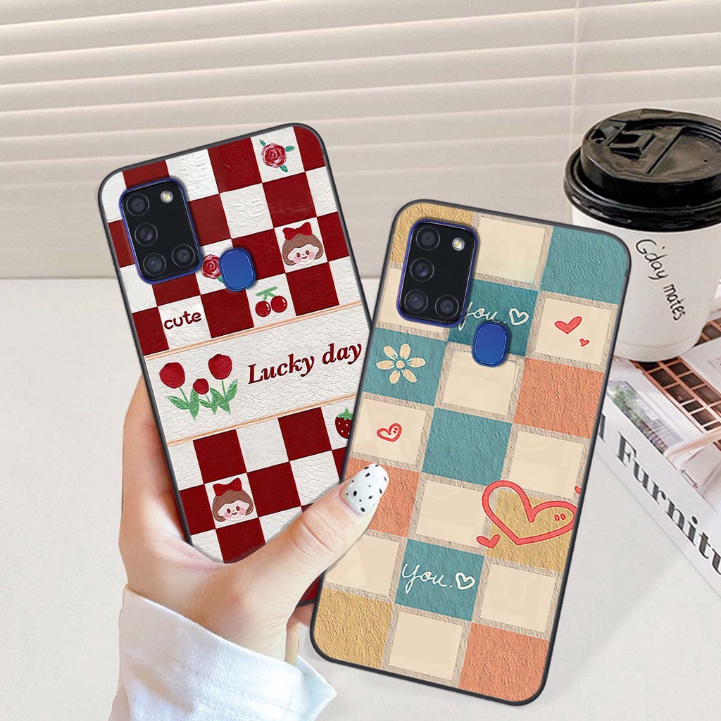 Ốp Samsung A21s caro trái tim cá tính, thời trang siêu đẹp, siêu phong cách
