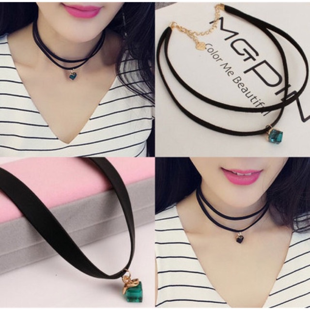Vòng Cổ Nữ Đính Đá Nhân Tạo Xanh Cực Đẹp Phụ Kiện Nữ Trend Cực Hot - Hazo