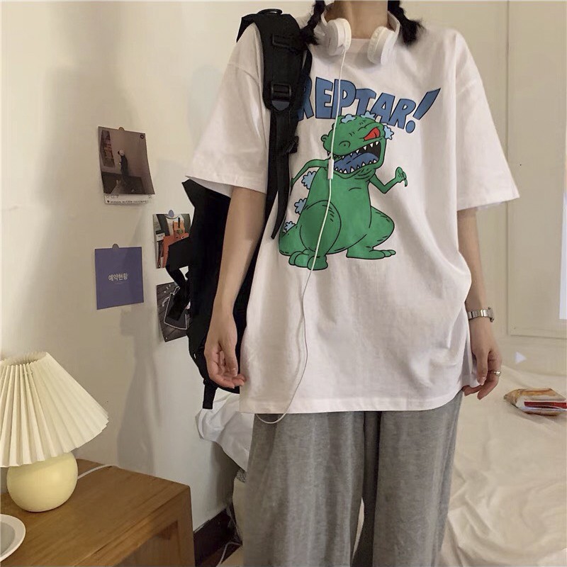 ÁO THUN KHỦNG LONG. Áo thun tay lỡ form rộng Unisex 38-65kg Nam Nữ  [VIDEO + ẢNH THẬT]
