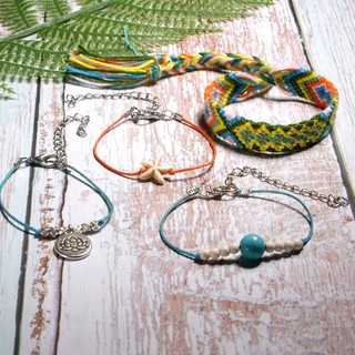 Handmade Weave Bobo Lotus Anklet Set Fashion Starfish 4 Pieces