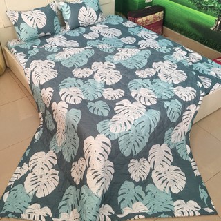 [Ảnh Thật 100%] Bộ 5 Món Chăn Ga Gối - Drap Giường Cotton Poly Mẫu Lá Xanh